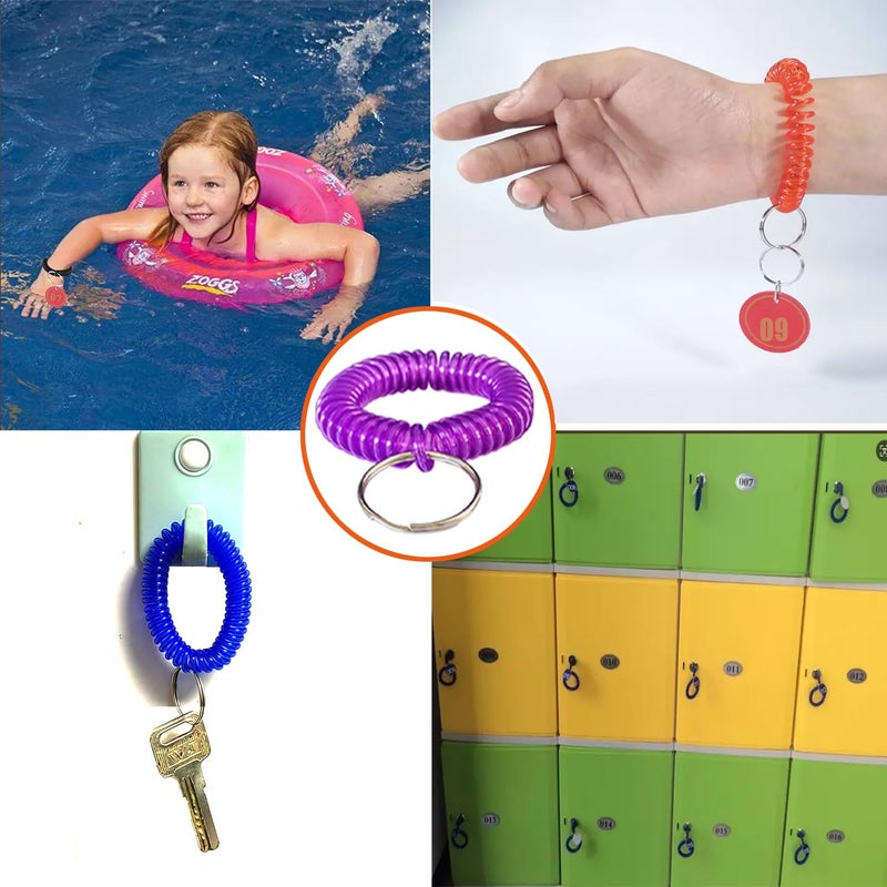 Smanzu Pack of 60 Colorful Wrist Coil Keychain Wristband Spiral Key Ring Bracelet Key Holder for Pool Gym ID Badge(Assorted Color) - Image 4